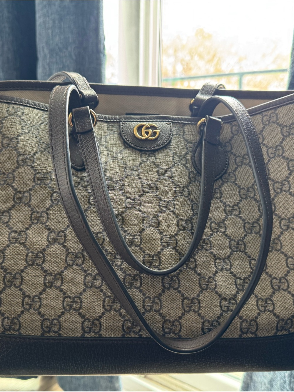 Gucci Brown/Beige GG Supreme Leather-Trim Authentic Gucci Ophidia GG